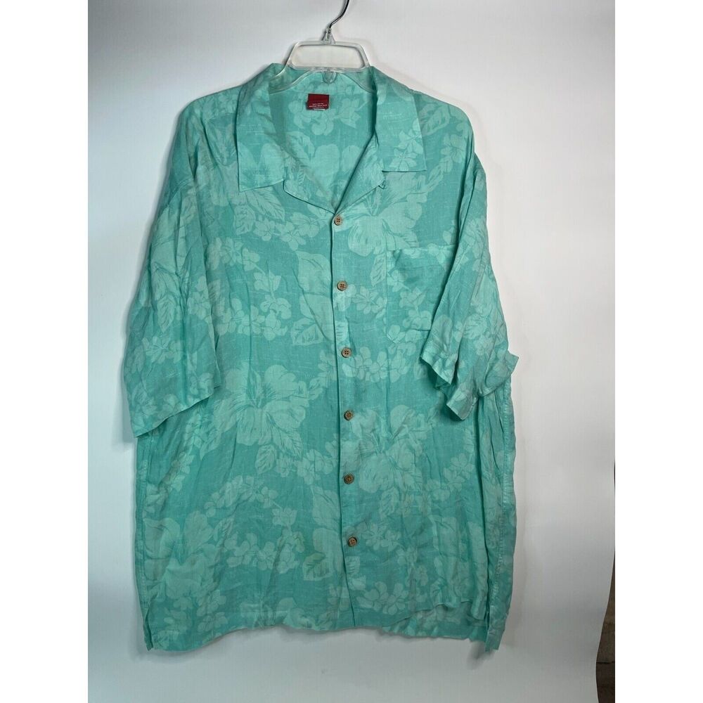 Junction West Men's Hawaiian Button Down Shirt Size XXL Floral 100% Rayon Green